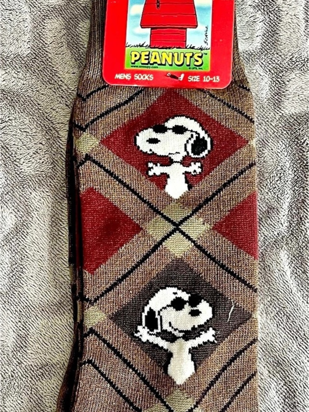 Peanuts Snoopy Joe Cool Argyle Men’s Socks Size 10–13 NWT